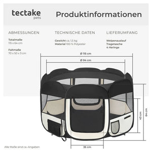 Tierlaufstall aus Polyester schwarz