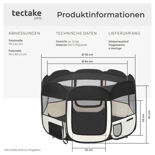 Tierlaufstall aus Polyester schwarz