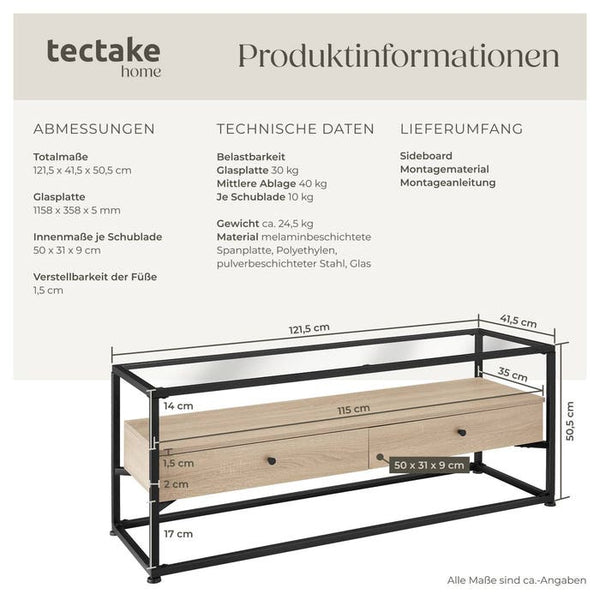 Lowboard Maidenhead 121,5x41,5x50,5cm Industrial Holz hell, Eiche Sonoma