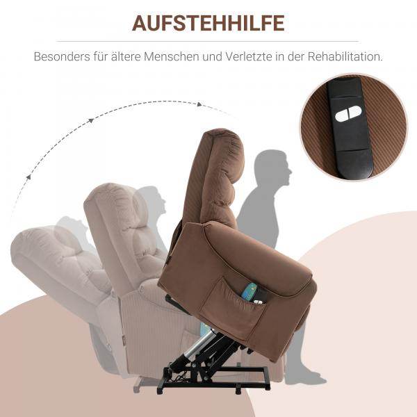 Fernsehsessel mit Aufstehhilfe und Wohlfühl-Massage Hellbraun