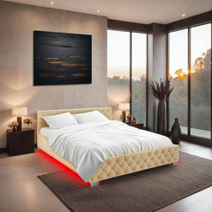 Polsterbett mit LED-Leisten & Stauraum beige 180 x 200 cm