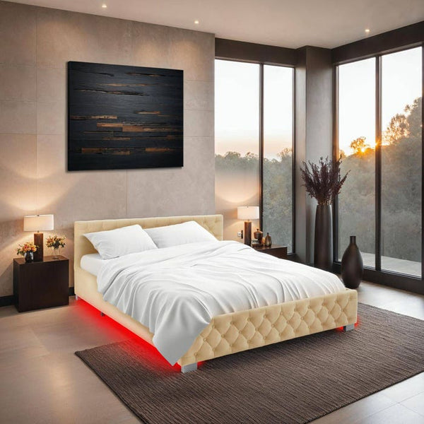 Polsterbett mit LED-Leisten & Stauraum beige 180 x 200 cm