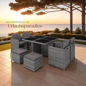 Aluminium Rattan Sitzgruppe Manhattan 4+4+1, grau