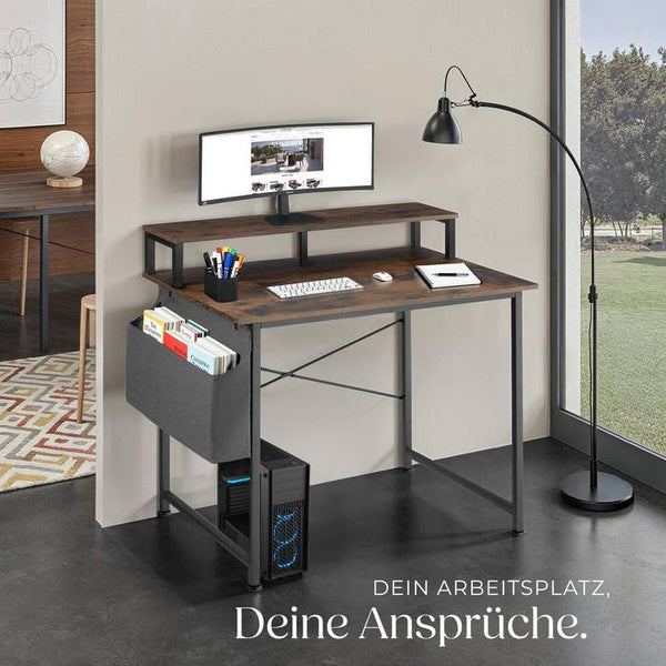 Schreibtisch mit Ablage und Stofftasche Industrial dunkelbraun 120 cm