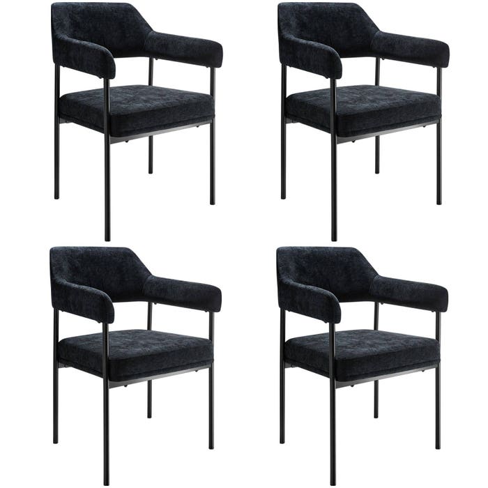 Fauteuil Doé, tissu tissé, noir/noir, lot de 4