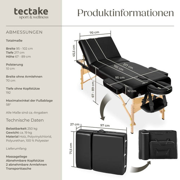 3 Zonen Massageliege schwarz