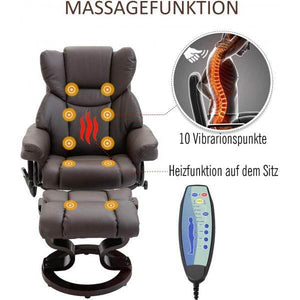 Massagesessel Relaxsessel mit Fusshocker Heizfunktion Kunstleder Braun