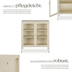Metallvitrine Baker mit Glastüren creme