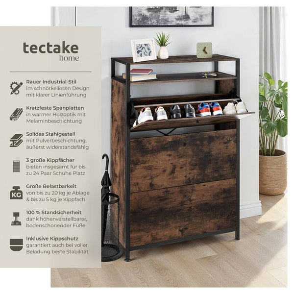 Schuhschrank Buffalo Industrial Holz dunkel, rustikal 81 cm