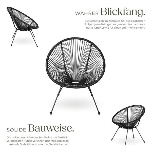 2 Santana garden chairs with table - black