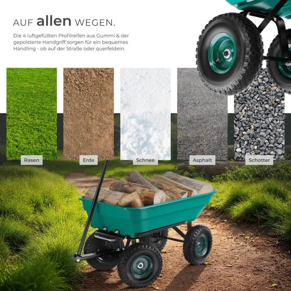 Handwagen Cubbi mit Kippfunktion und Luftreifen grün