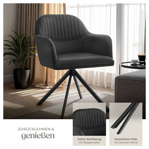 Samt-Drehstuhl Lona schwarz/schwarz 2er Set