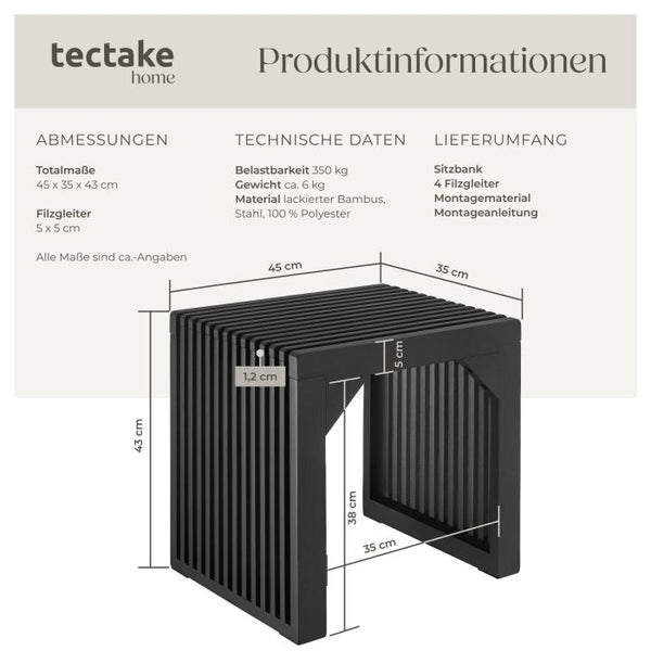 Hocker Ribb Lamellenoptik schwarz 45 x 35 x 43 cm