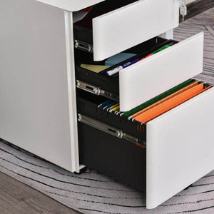 Rollcontainer mobiler Aktenschrank mit 3 Schubladen weiss