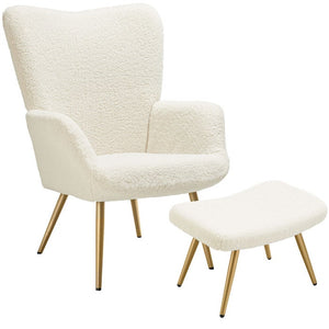 Sessel Hygge gepolstert, ergonomisch, Belastbarkeit 150 kg Bouclé creme/gold mit Hocker