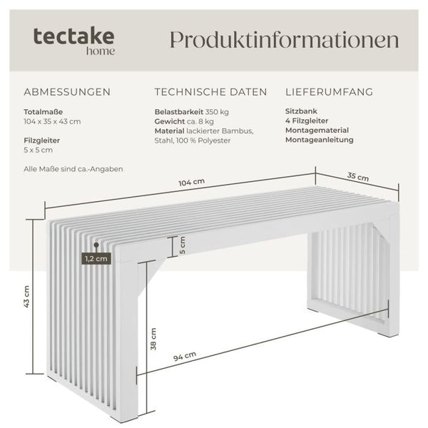 Sitzbank Ribb Lamellenoptik weiss 104 x 35 x 43 cm