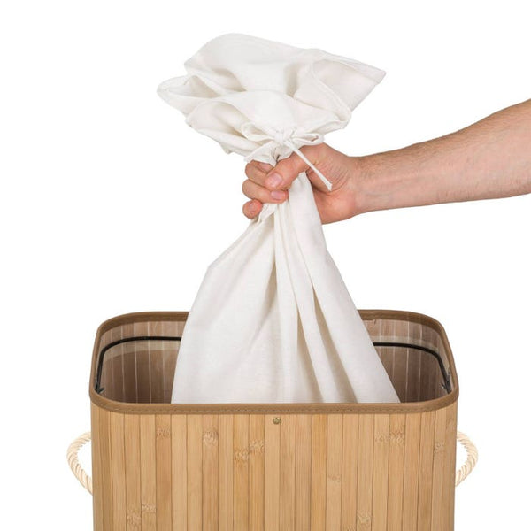 Wäschekorb mit Wäschesack eckig beige 72 L