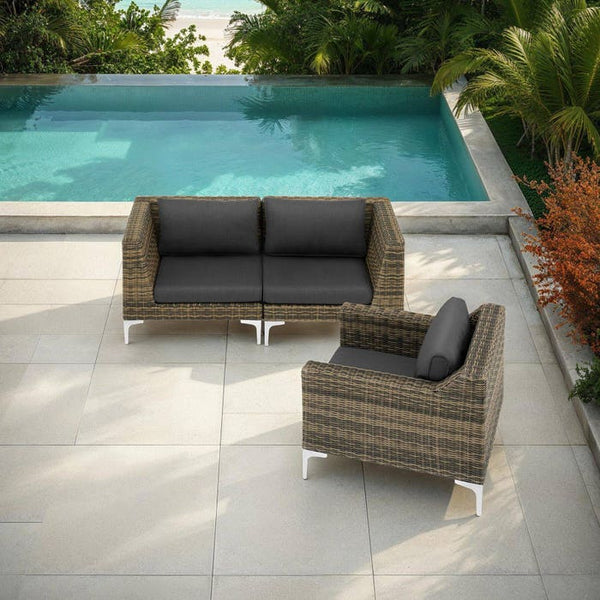 Modulares Rattanset Villanova Set 1 - 2-Sitzer (Ecke links + Ecke rechts + Sessel)