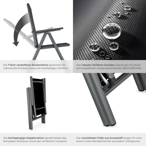 8 Aluminium Gartenstühle - schwarz / anthrazit