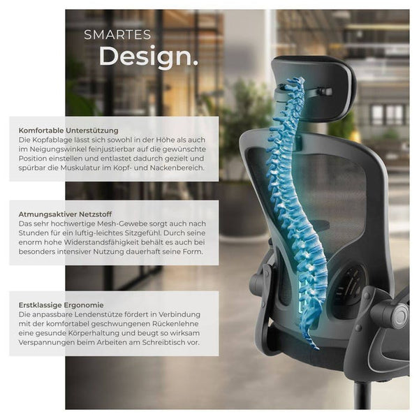 Bürostuhl Arges ergonomisch mit verstellbarer Kopfstütze