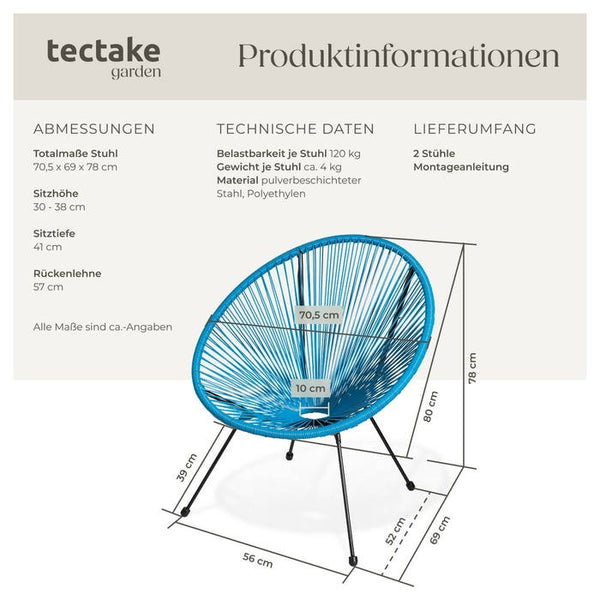 2er Set Gartenstuhl Santana blau