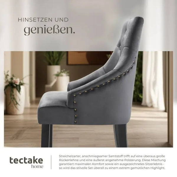 Esszimmerstuhl Everdeen Samtoptik gesteppt dunkelgrau/schwarz 6er Set