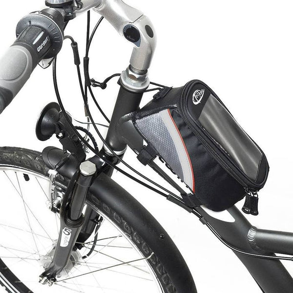Fahrradtasche mit Rahmen-Befestigung für Smartphones schwarz/grau/rot 18 x 8,5 x 8,5 cm