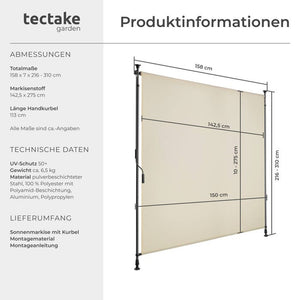 Klemmmarkise Taija beige 150 x 310 cm