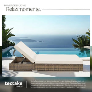 2 Polyrattan Sonnenliegen mit Tisch, natur
