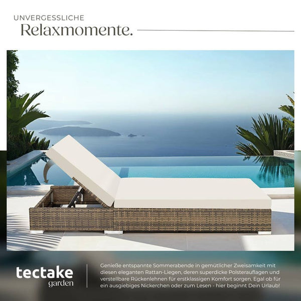 2 Polyrattan Sonnenliegen mit Tisch, natur
