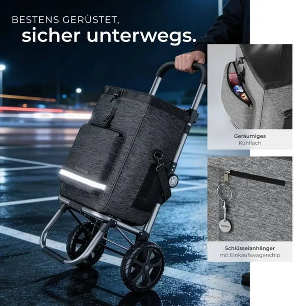 Einkaufstrolley Shopper 3in1 klappbar mit Kühltasche grau