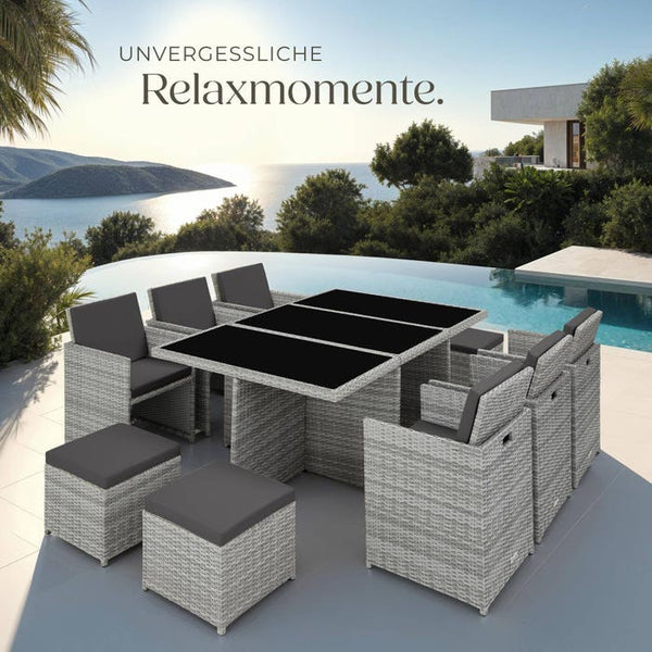 Aluminium Rattan Sitzgruppe New York 6+4+1, hellgrau