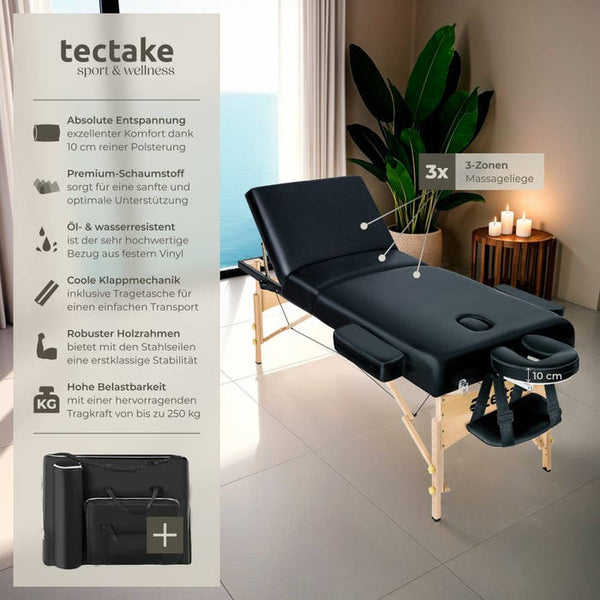 3 Zonen Massageliege schwarz