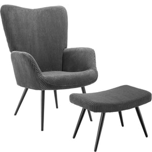 Sessel Hygge gepolstert, ergonomisch, Belastbarkeit 150 kg Breitcord anthrazit/schwarz mit Hocker