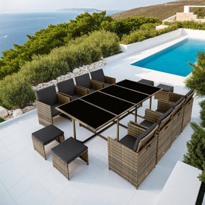 Rattan Sitzgruppe Palma 8+4+1 mit Schutzhülle natur/dunkelgrau