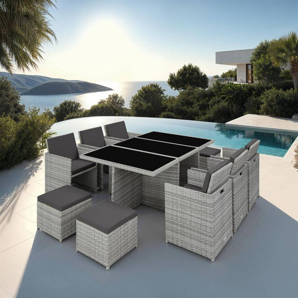 Aluminium Rattan Sitzgruppe New York 6+4+1, hellgrau