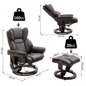 Massagesessel Relaxsessel mit Fusshocker Heizfunktion Kunstleder Braun