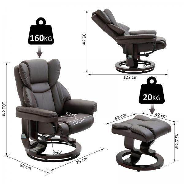 Massagesessel Relaxsessel mit Fusshocker Heizfunktion Kunstleder Braun