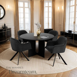 Samt-Drehstuhl Lona schwarz/schwarz 4er Set