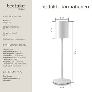 Akku-Tischlampe Corly weiss