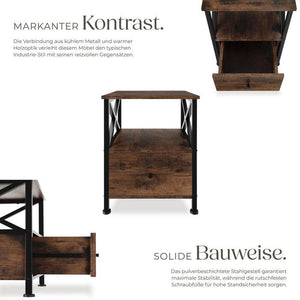 Nachttisch Falkirk Industrial Holz dunkel, rustikal