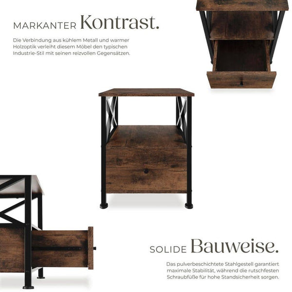 Nachttisch Falkirk Industrial Holz dunkel, rustikal