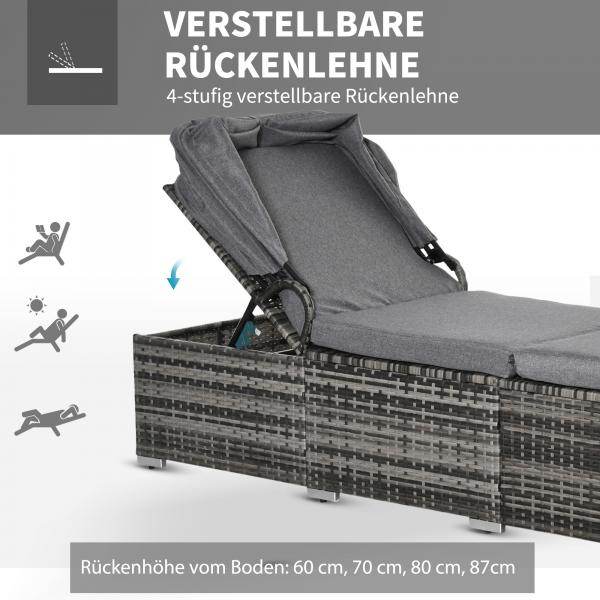 Sonnenliege aus Polyrattan mit Sonnendach Gartenliege grau