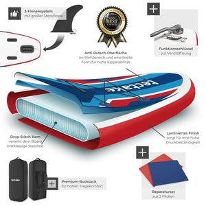 Stand-Up Paddle Board 2in1 Poseidon rot/blau 320 cm ohne Kamerahalterung