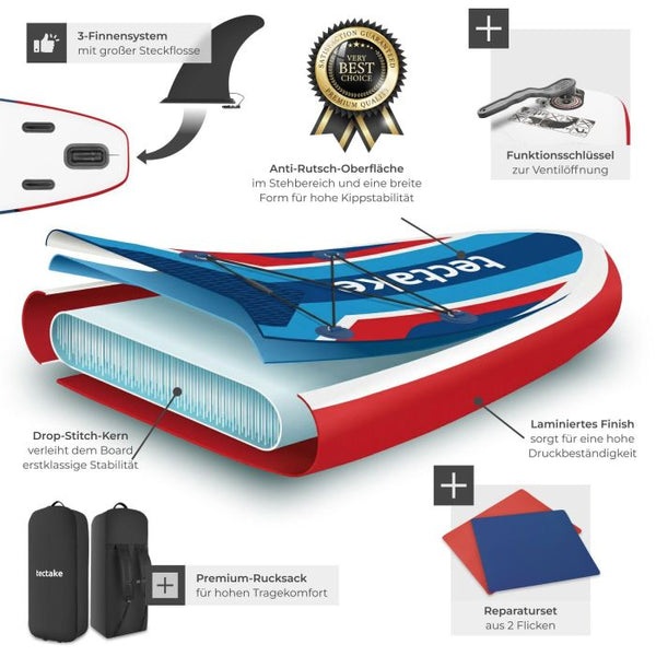 Stand-Up Paddle Board 2in1 Poseidon rot/blau 320 cm ohne Kamerahalterung