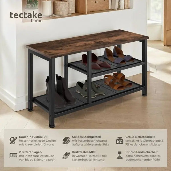 Schuhregal Taunton Industrial Holz dunkel, rustikal 80 x 30 x 45,5 cm