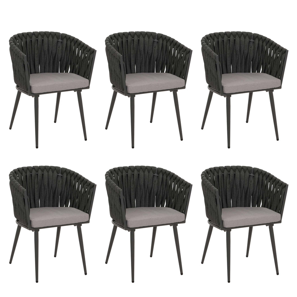 6er-Set Esszimmerstühle Aluminium Seilgeflecht Armlehne anthrazit
