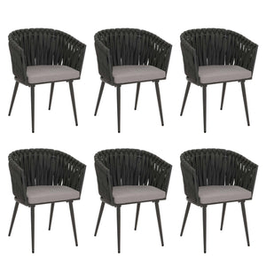 6er-Set Esszimmerstühle Aluminium Seilgeflecht Armlehne anthrazit