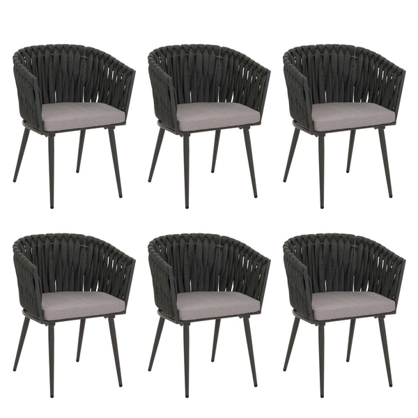 6er-Set Esszimmerstühle Aluminium Seilgeflecht Armlehne anthrazit