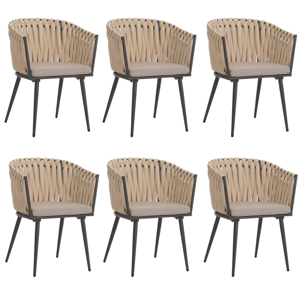 6er-Set Esszimmerstühle Aluminium mit Armlehne & Kissen creme